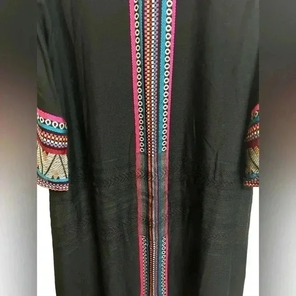 World Market Bohemian Embroidered Long Open Front Kimono Duster Aztec One Size - Picture 6 of 10